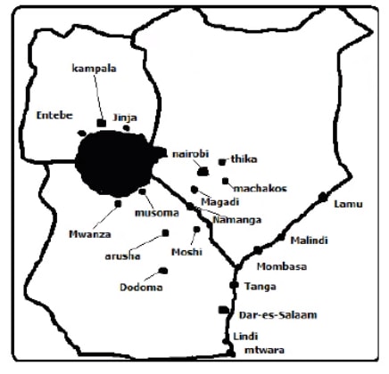 distribution of major towns in east africa